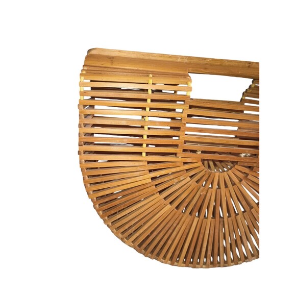 Bamboo Wood Handmade Half Moon Basket Handbag - Picture 12 of 12